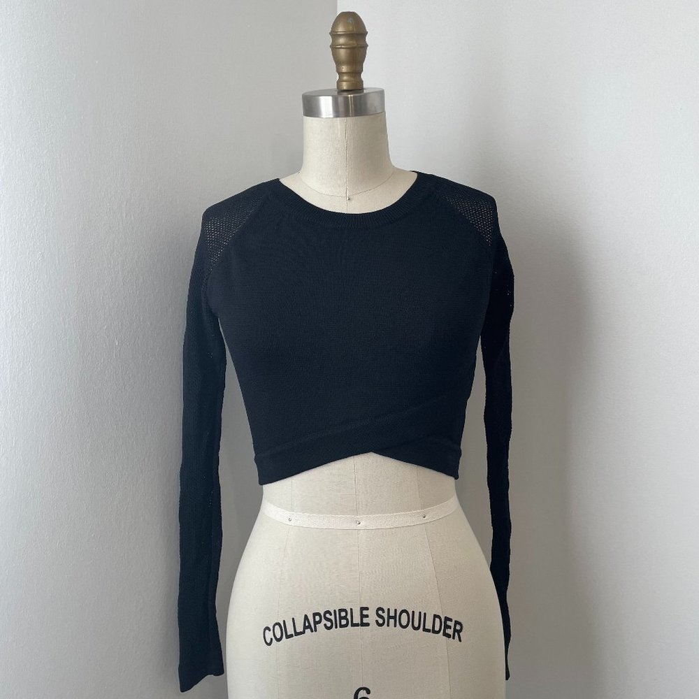 ASOS River Island Long Sleeve Knit Crop Top with Stripe Sleeve Detail